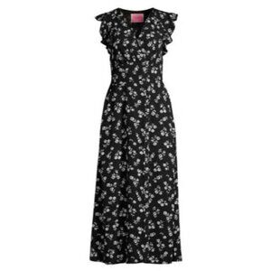 Kate Spade Dandelion Floral Ruffle Dress 4 Black White Midi Nerissa Button